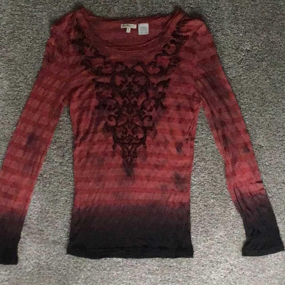 Women's Red and Black Long Sleeve Top